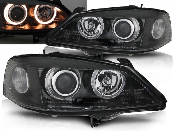 Depo Scheinwerfer Angel Eyes für Opel Astra G Bj. 98-05 Schwarz