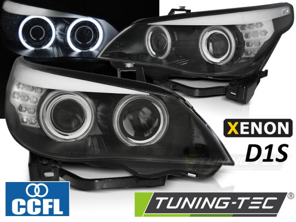 Xenon Scheinwerfer CCFL Angel Eyes für BMW 5er E60 E61 Bj. 05-07 Schwarz LED Blinker