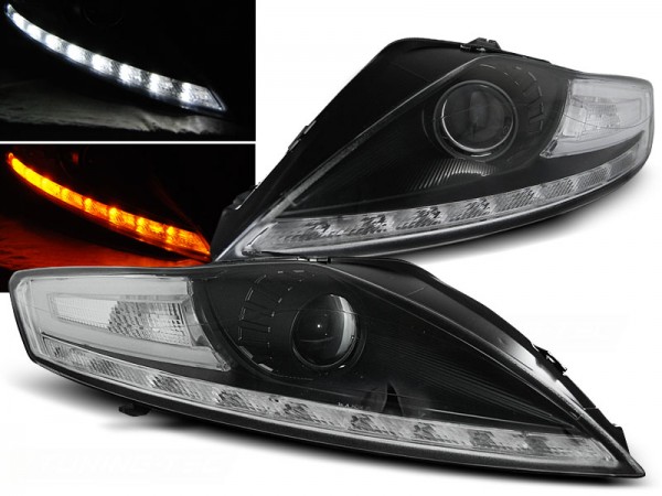 Scheinwerfer LED Tagfahrlicht Optik für Ford Mondeo MK4 Bj. 07-10 Schwarz miit LED Blinker