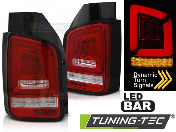 Voll LED Lightbar Rückleuchten für VW T5 Bj. 03-09 Rot/Chrom dynamischer Blinker (Flügeltüren)