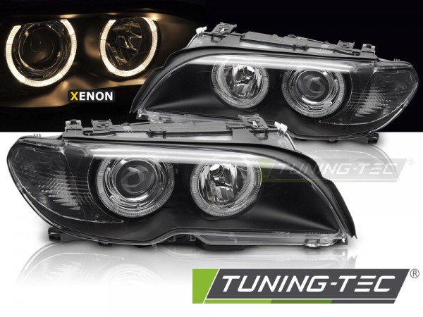 Xenon Scheinwerfer Angel Eyes für BMW 3er E46 Coupe Cabrio Bj. 03-06 Schwarz