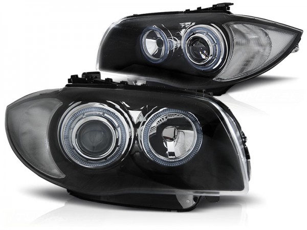 Scheinwerfer Angel Eyes für BMW 1er E81 E82 E87 E88 Bj. 04-11 Schwarz