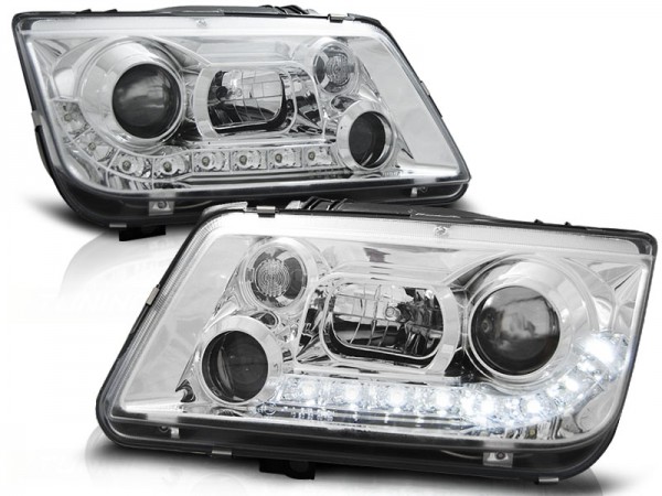 Scheinwerfer LED Tagfahrlicht Optik für VW Bora Bj. 98-05 Chrom