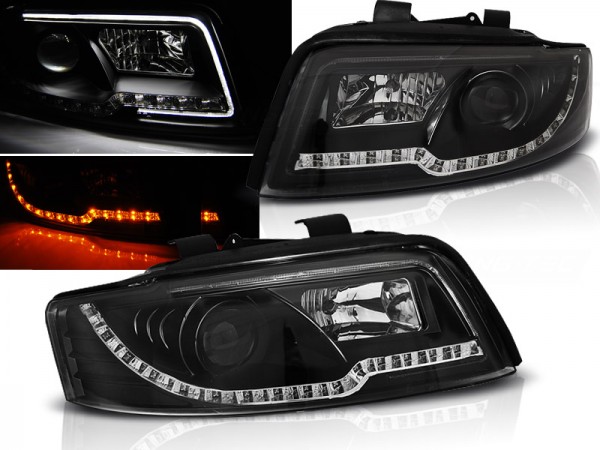 Scheinwerfer LED Tagfahrlicht Optik für Audi A4 B6 8E Bj. 00-04 Schwarz LTI