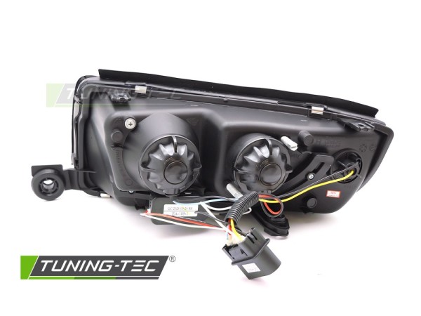 Scheinwerfer LED Tagfahrlicht Optik für Skoda Fabia 1 Bj. 99-08 Schwarz inkl. Stellmotor