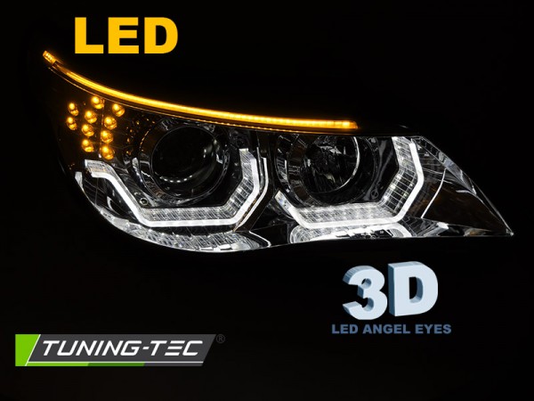 Scheinwerfer 3D Angel Eyes für BMW 5er E60 E61 Bj. 03-07 Chrom mit LED Blinker