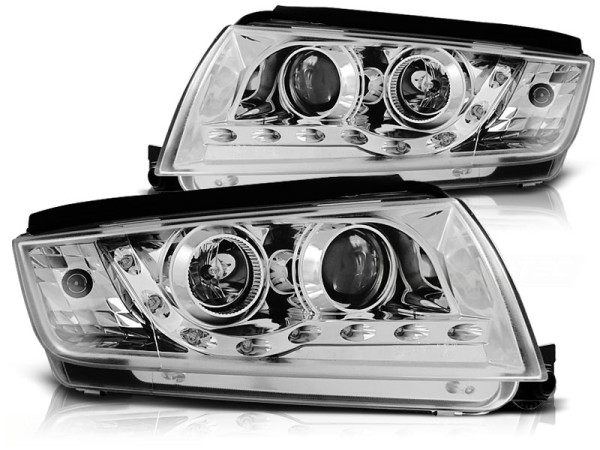Scheinwerfer LED Tagfahrlicht Optik für Skoda Fabia 1 Bj. 99-08 Chrom inkl. Stellmotor