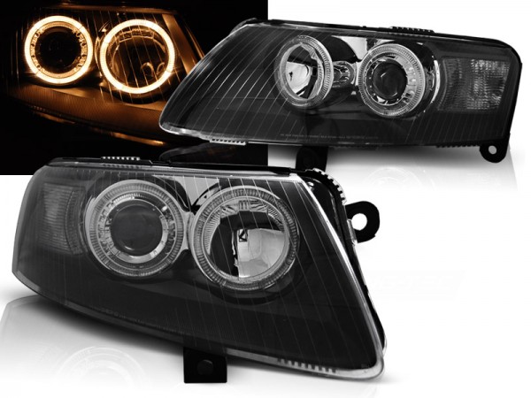Scheinwerfer Angel Eyes für Audi A6 C6 4F Bj. 04-08 Schwarz