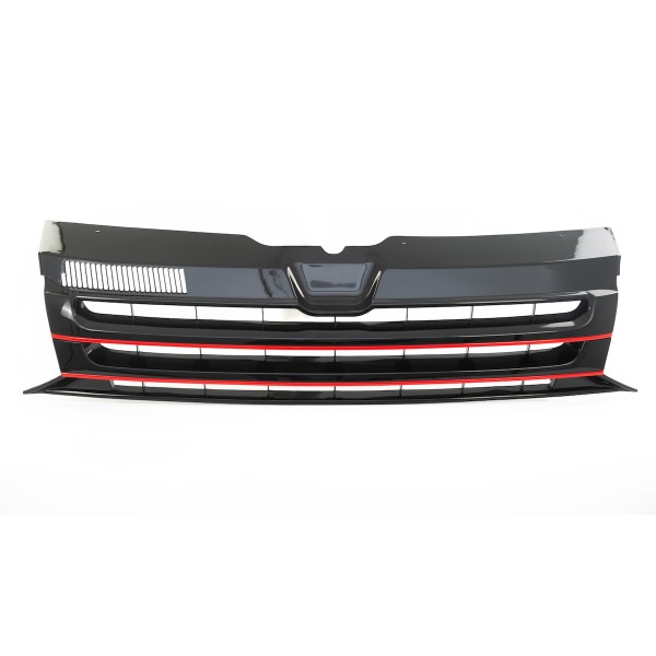 Kühlergrill ohne Emblem für VW T5 GP Facelift Bj. 2009-2015 Schwarz Glanz Rot