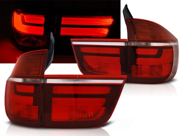 LED Lightbar Rückleuchten für BMW X5 E70 Bj. 07-10 Rot/Chrom