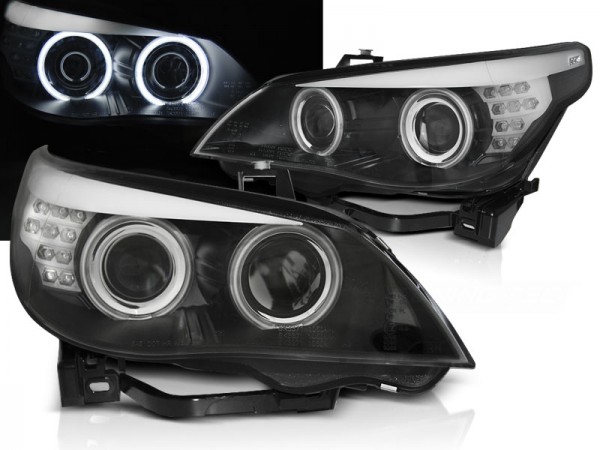 Xenon Scheinwerfer CCFL Angel Eyes für BMW 5er E60 E61 Bj. 03-04 Schwarz LED Blinker