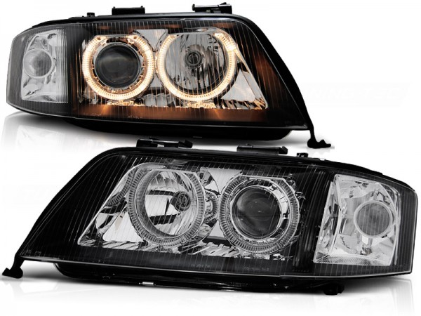 Scheinwerfer Angel Eyes für Audi A6 C5 4B Bj. 01-04 Schwarz