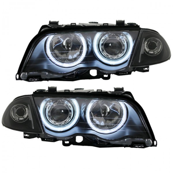 Scheinwerfer CCFL Angel Eyes für BMW 3er E46 Limo Touring Bj. 98-01 Schwarz