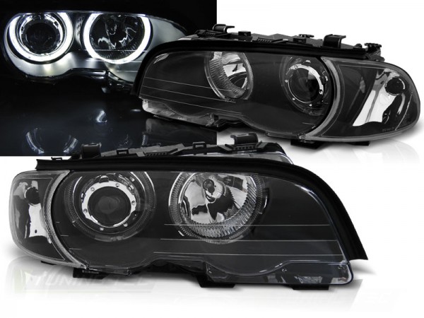 Scheinwerfer LED Angel Eyes für BMW 3er E46 Coupe Cabrio Bj. 99-03 Schwarz