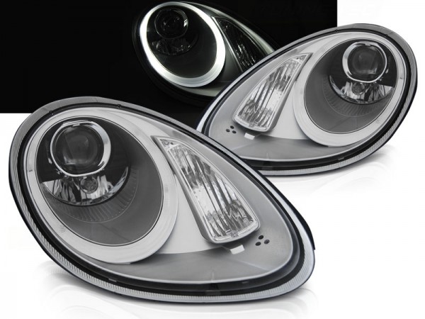 Xenon Scheinwerfer LED Tagfahrlicht Optik für Porsche Boxster 987 / Cayman 987c Chrom