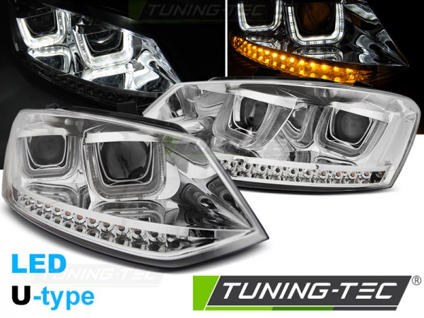 Scheinwerfer U-Tube LED Tagfahrlicht Optik für VW Polo 6R 6C Bj. 09-17 Chrom