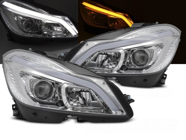 Scheinwerfer LED Tagfahrlicht für Mercedes C-Klasse W204 Bj. 11-15 Chrom