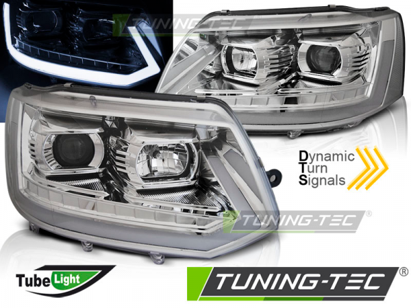 Scheinwerfer DRL LED Tagfahrlicht für VW T5 GP Facelift Bj. 10-15 Chrom mit dynamischem Blinker