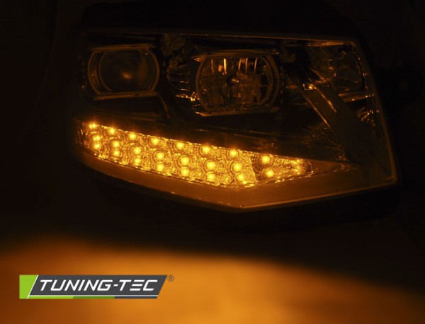 Scheinwerfer DRL LED Tagfahrlicht für VW T6 Bj. 15-19 Chrom mit LED Blinker LTI