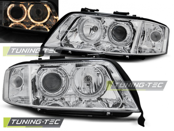 Scheinwerfer Angel Eyes für Audi A6 C5 4B Bj. 01-04 Chrom
