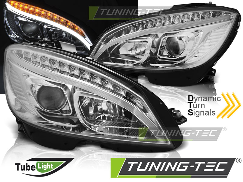 Scheinwerfer LED Tagfahrlicht Optik für Mercedes C-Klasse W204 Bj. 07-10 Chrom LTI
