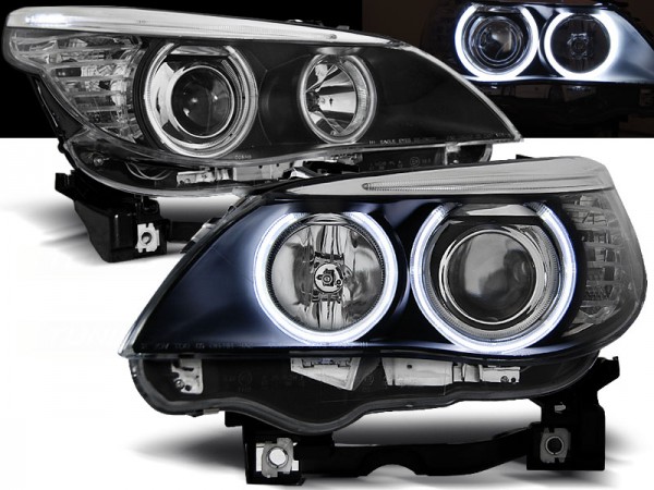 Scheinwerfer CCFL Angel Eyes für BMW 5er E60 E61 Bj. 03-07 Schwarz
