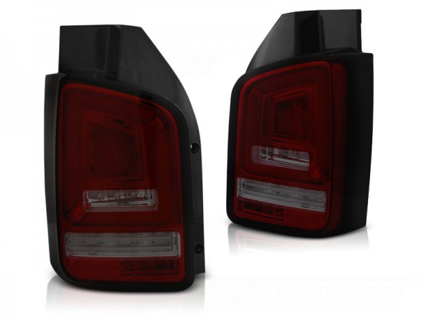 Voll LED Lightbar Rückleuchten für VW T5 Bj. 03-09 Rot/Smoke dynamischer Blinker (Flügeltüren)