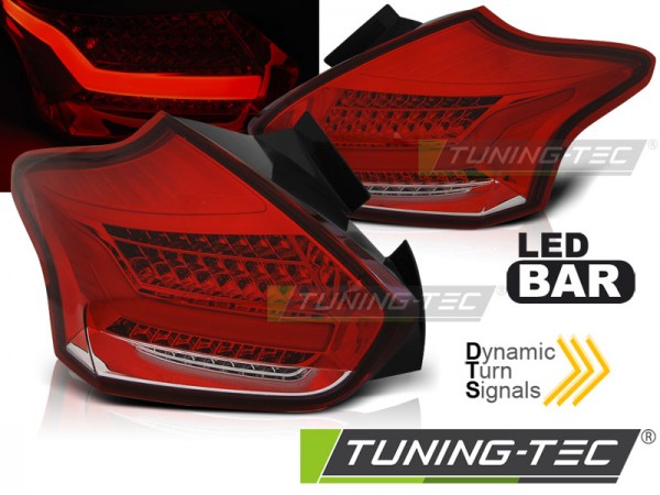 LED Lightbar Rückleuchten für Ford Focus MK3 Bj. 15-18 Rot/Chrom dynamischer Blinker