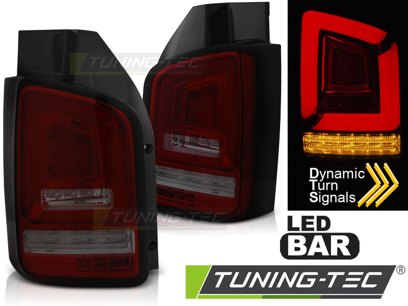 Voll LED Lightbar Rückleuchten für VW T5 Bj. 03-09 Rot/Smoke dynamischer Blinker (Flügeltüren)