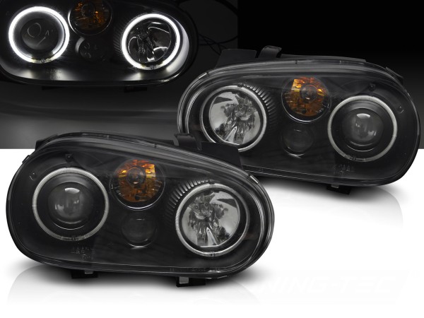 Scheinwerfer CCFL Angel Eyes für VW Golf 4 Bj. 97-03 Schwarz mit Nebelscheinwerfer