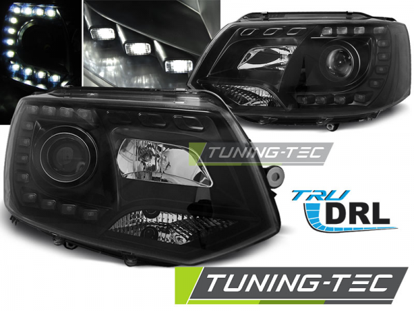 Scheinwerfer DRL LED Tagfahrlicht für VW T5 GP Facelift Bj. 10-15 Schwarz "All Black"