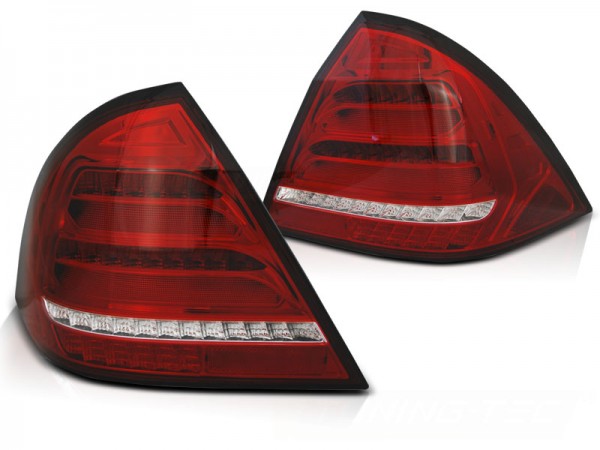 Voll LED Lightbar Rückleuchten für Mercedes C-Klasse W203 Limo Bj. 00-04 Rot/Chrom