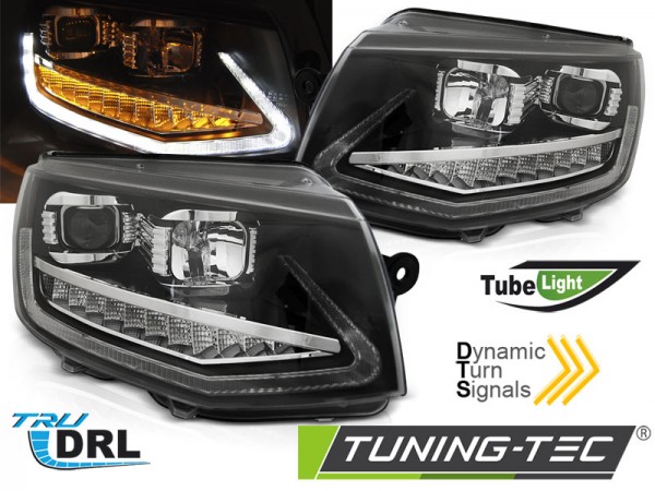 Scheinwerfer DRL LED Tagfahrlicht für VW T6 Bj. 15-19 Schwarz mit dynamischem LED Blinker