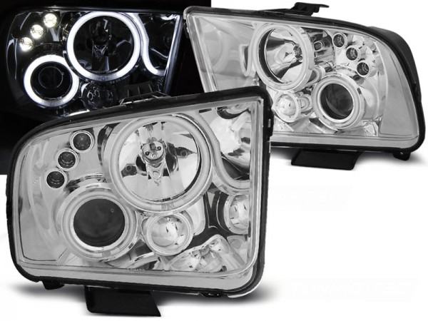 Scheinwerfer LED Angel Eyes für Ford Mustang IV Bj. 04-09 Chrom