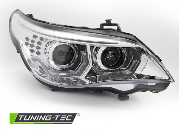 Scheinwerfer 3D Angel Eyes für BMW 5er E60 E61 Bj. 03-07 Chrom mit LED Blinker