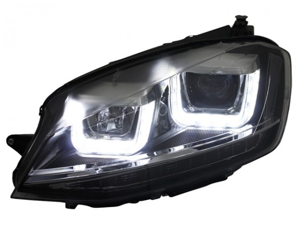 Scheinwerfer U-Tube LED Tagfahrlicht für VW Golf 7 Bj. 12-16 Schwarz Chrom mit LED Blinker