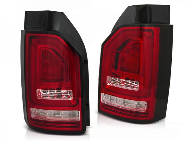 Voll LED Lightbar Rückleuchten für VW T6 Bj. 15-19 Rot/Chrom (Heckklappe / Halogen)