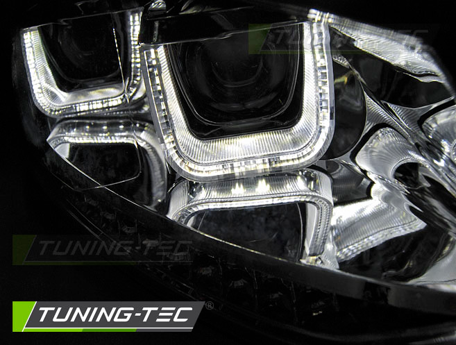 Scheinwerfer U-Tube Tagfahrlicht Optik für VW Polo 6R 6C Chrom mit dynamischem LED Blinker