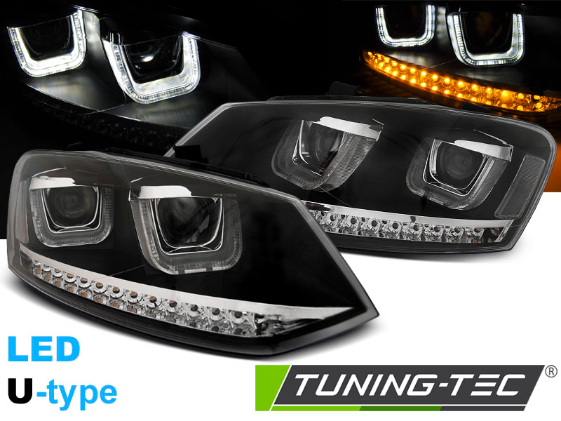 Scheinwerfer U-Tube LED Tagfahrlicht Optik für VW Polo 6R 6C Bj. 09-17 Schwarz