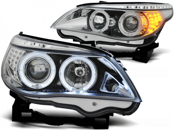 Scheinwerfer Angel Eyes für BMW 5er E60 E61 Bj. 03-07 Chrom mit LED Blinker
