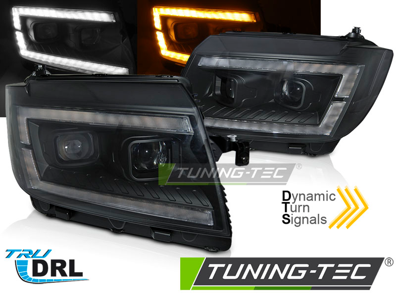 Scheinwerfer DRL LED Tagfahrlicht für VW Crafter II Bj. 2017- Schwarz mit dynamischer Blinker