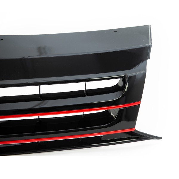 Kühlergrill ohne Emblem für VW T5 GP Facelift Bj. 2009-2015 Schwarz Glanz Rot