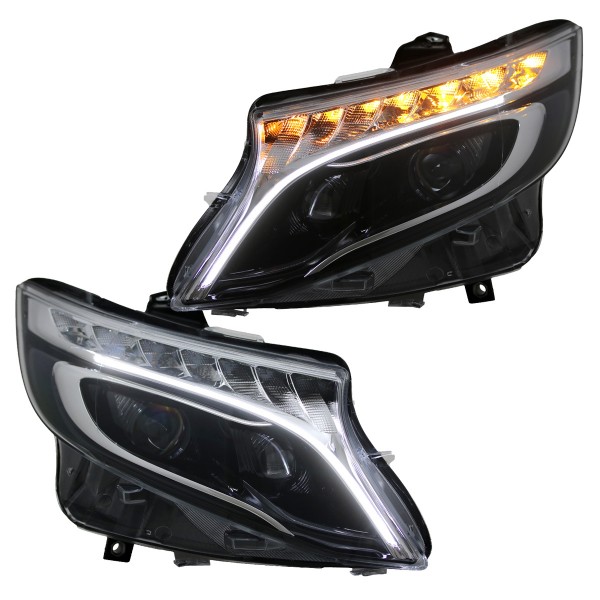 Voll LED Scheinwerfer Tagfahrlicht für Mercedes V-Klasse / Vito W447 Bj. 14-23 Schwarz LED Blinker