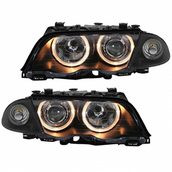 Scheinwerfer Angel Eyes für BMW 3er E46 Limo Touring Bj. 98-01 Schwarz