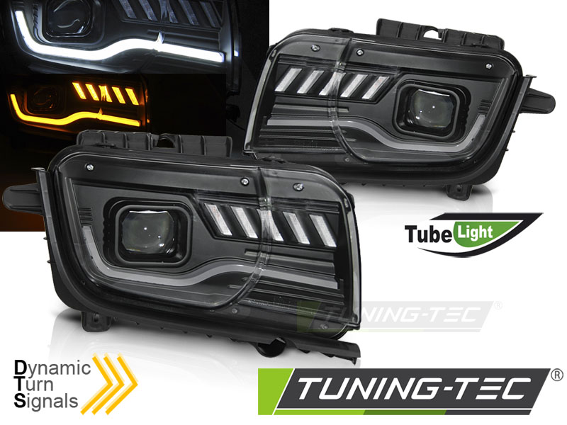 Scheinwerfer LED Tagfahrlicht Optik für Chevrolet Camaro Bj. 09-13 Schwarz dynamischer Blinker LTI