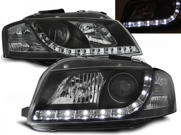 Scheinwerfer LED Tagfahrlicht Optik für Audi A3 8P 8PA Bj. 04-08 Schwarz