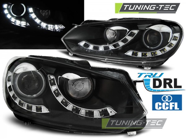 Scheinwerfer DRL LED Tagfahrlicht für VW Golf 6 Bj. 08-13 Schwarz Dual DRL