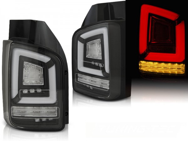 Voll LED Lightbar Rückleuchten für VW T6 Bj. 15-19 Schwarz (Flügeltüren / Halogen)