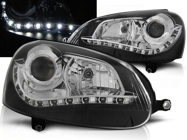 Scheinwerfer LED Tagfahrlicht Optik für VW Golf 5 Jetta 3 Bj. 03-10 Schwarz