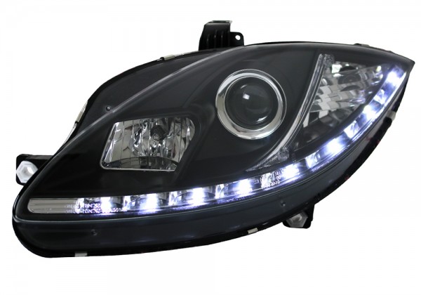 Scheinwerfer LED Tagfahrlicht Optik für Seat Leon 1P / Altea 5P / Toledo 5P Bj. 04-09 Schwarz